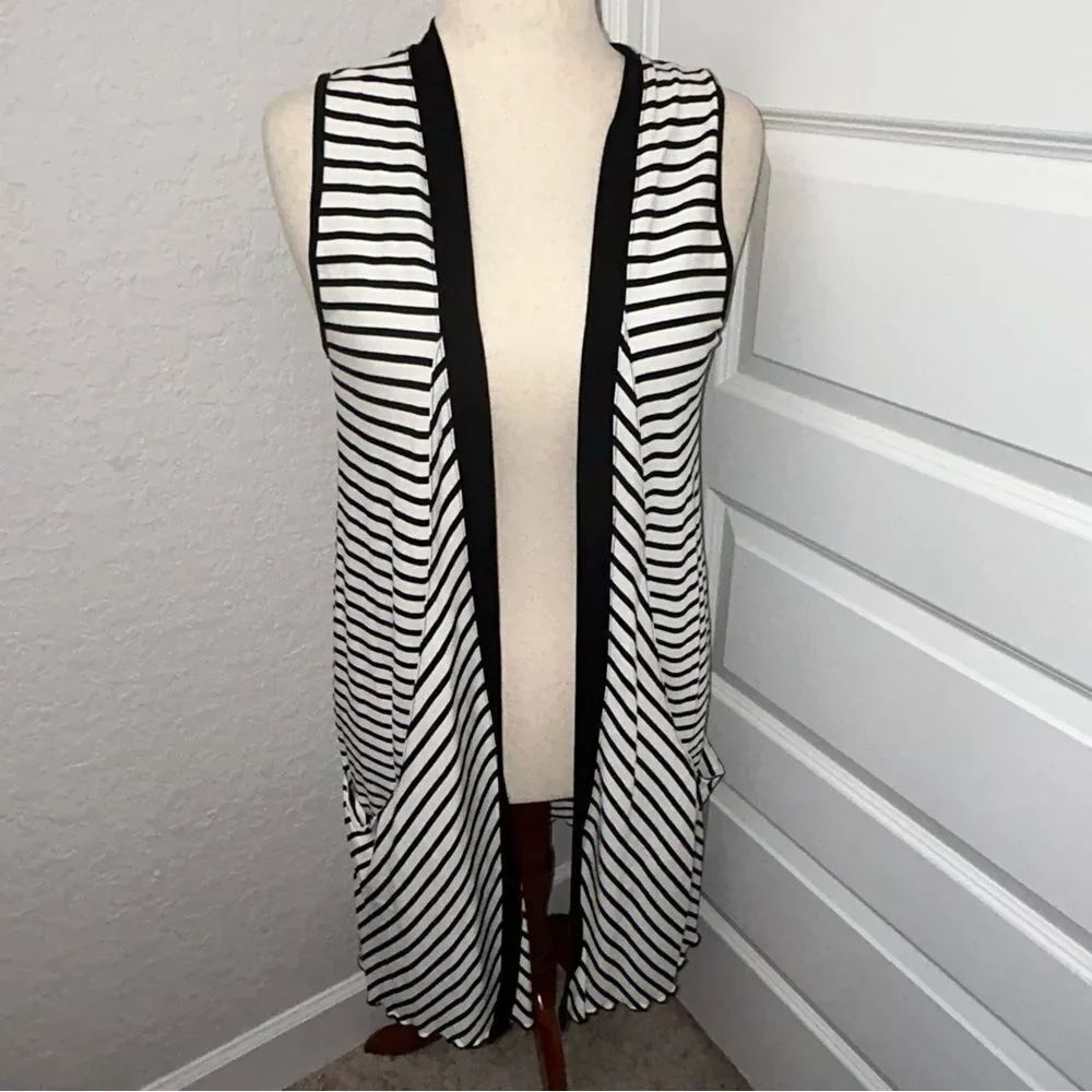 Chico’s Stripe Print Open Front Long Tunic Sleeveless Cardigan Chicos